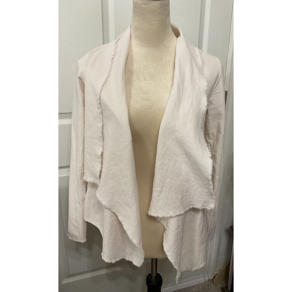Michael Stars Off White Slub Knit Open Front Raw Edge Waterfall Cardigan, XS